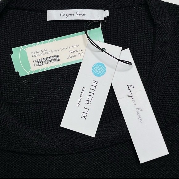 NWT Harper Lane Stitch Fix Black Cutout Sleeve Knit Pullover Sweater Size L - Picture 7 of 9